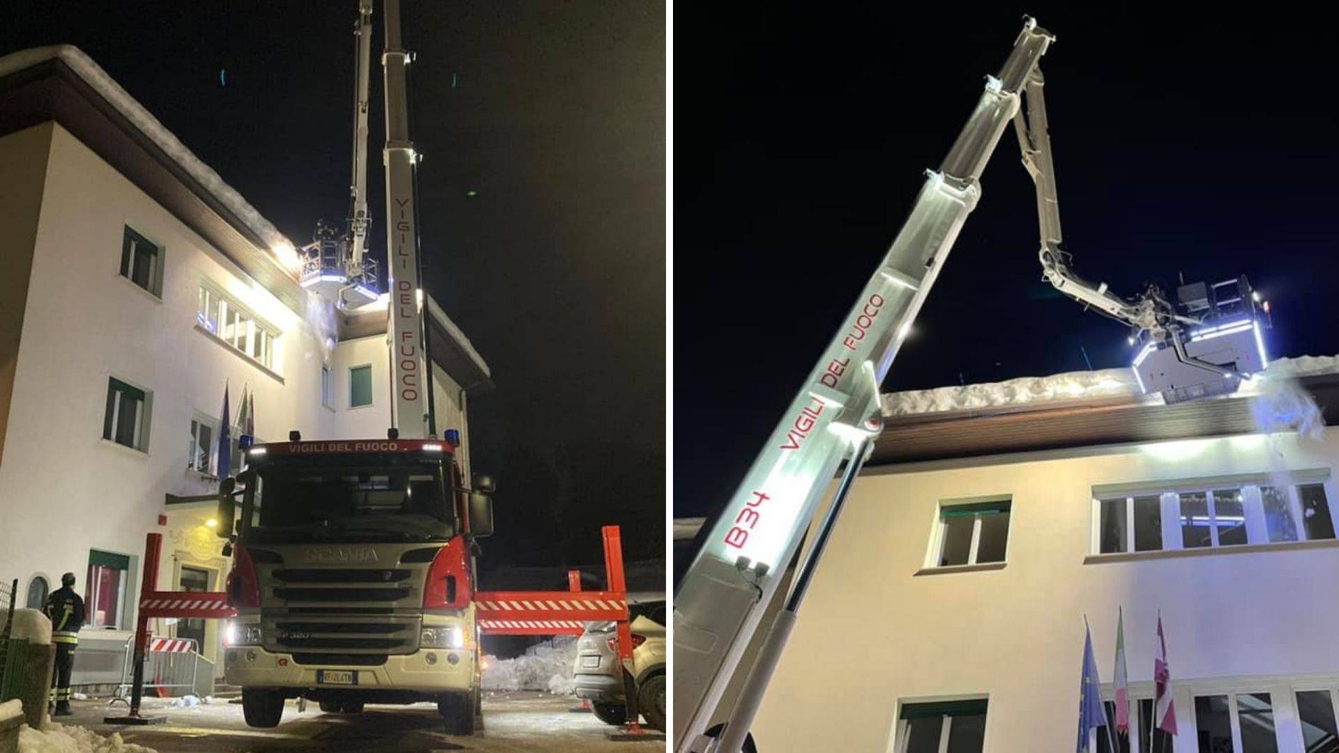 Neve pericolante sul tetto della scuola di Rumo, arrivano i pompieri