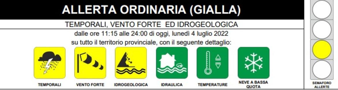 Maltempo, emesso un avviso di allerta ordinaria (gialla)
