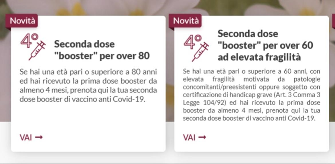 "Quarta dose" vaccino Covid, da domani si prenota al Cup