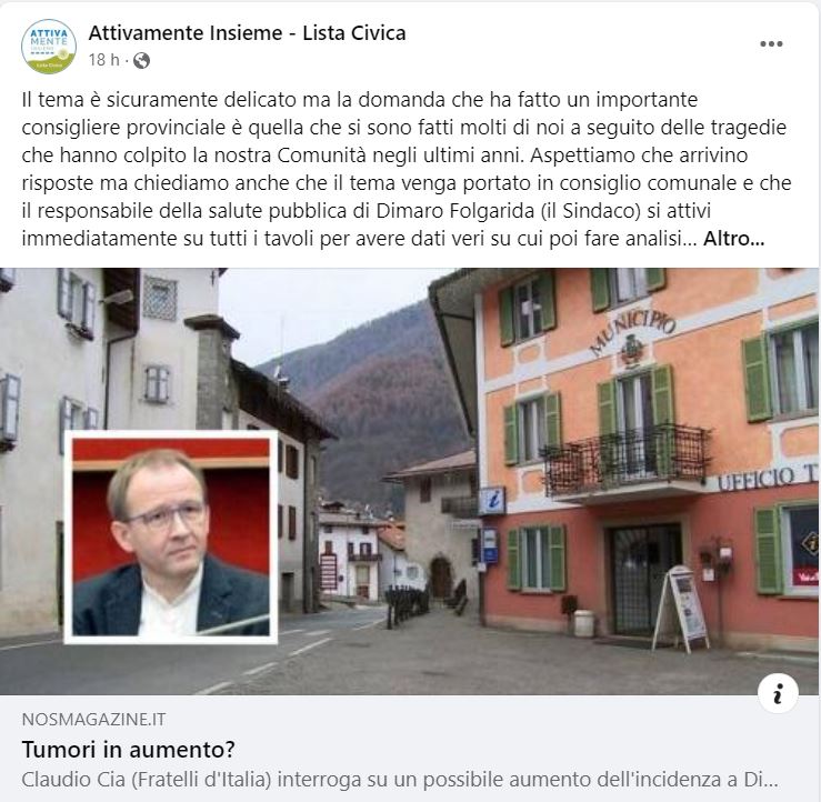 Tumori e incidenza, "Si porti il tema in consiglio comunale"