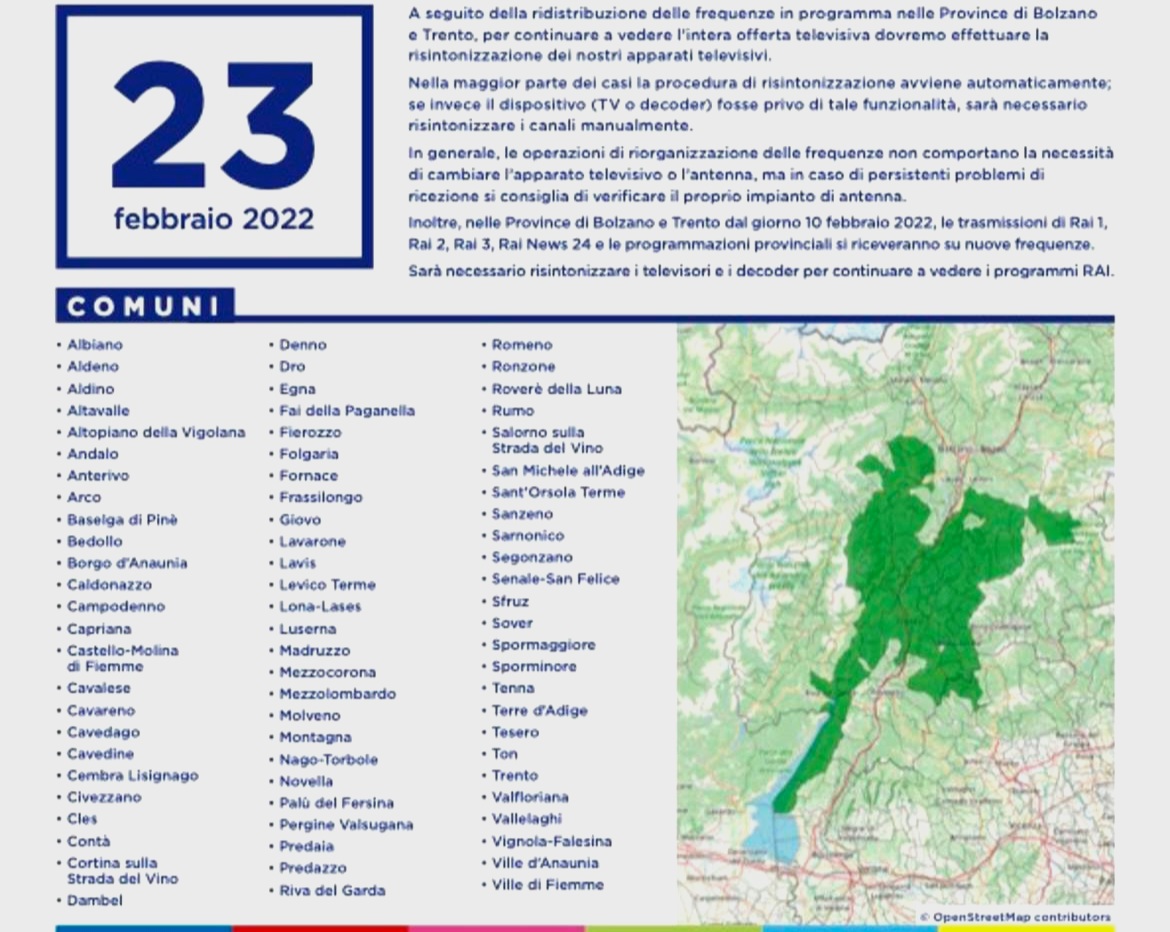 Nuova TV digitale, tocca a diversi Comuni della Val di Non 