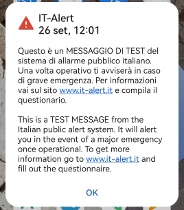 IT-alert, effettuato il test
