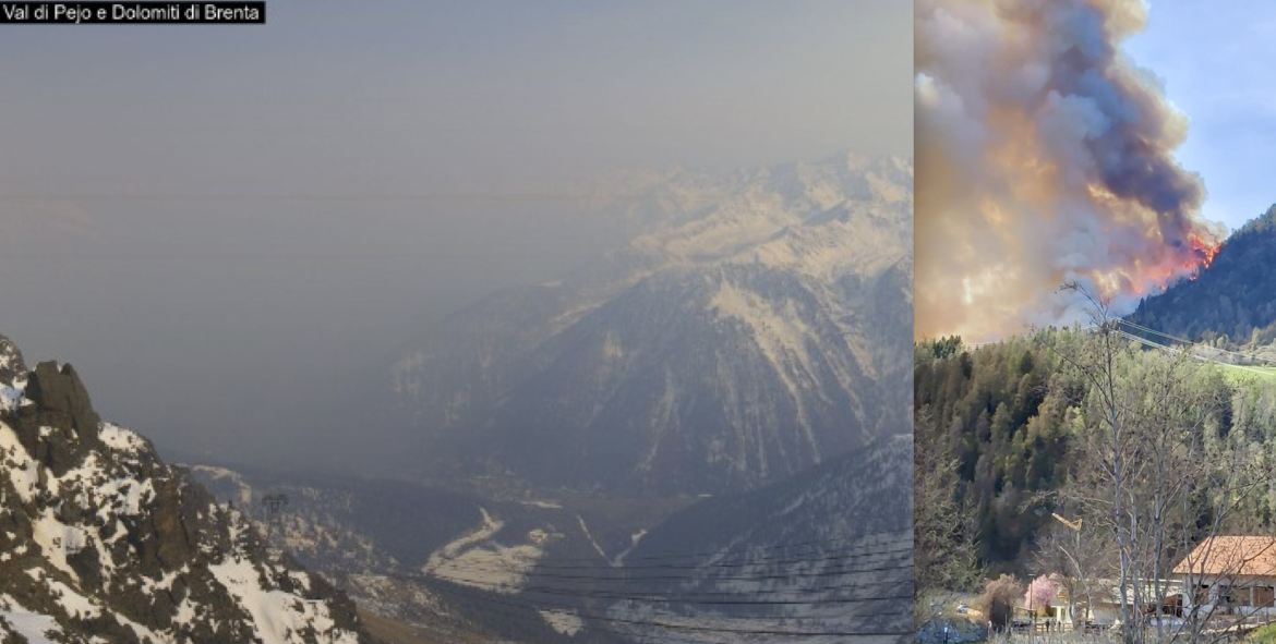 Incendio boschivo in Alto Adige, colonna di fumo raggiunge il Trentino occidentale