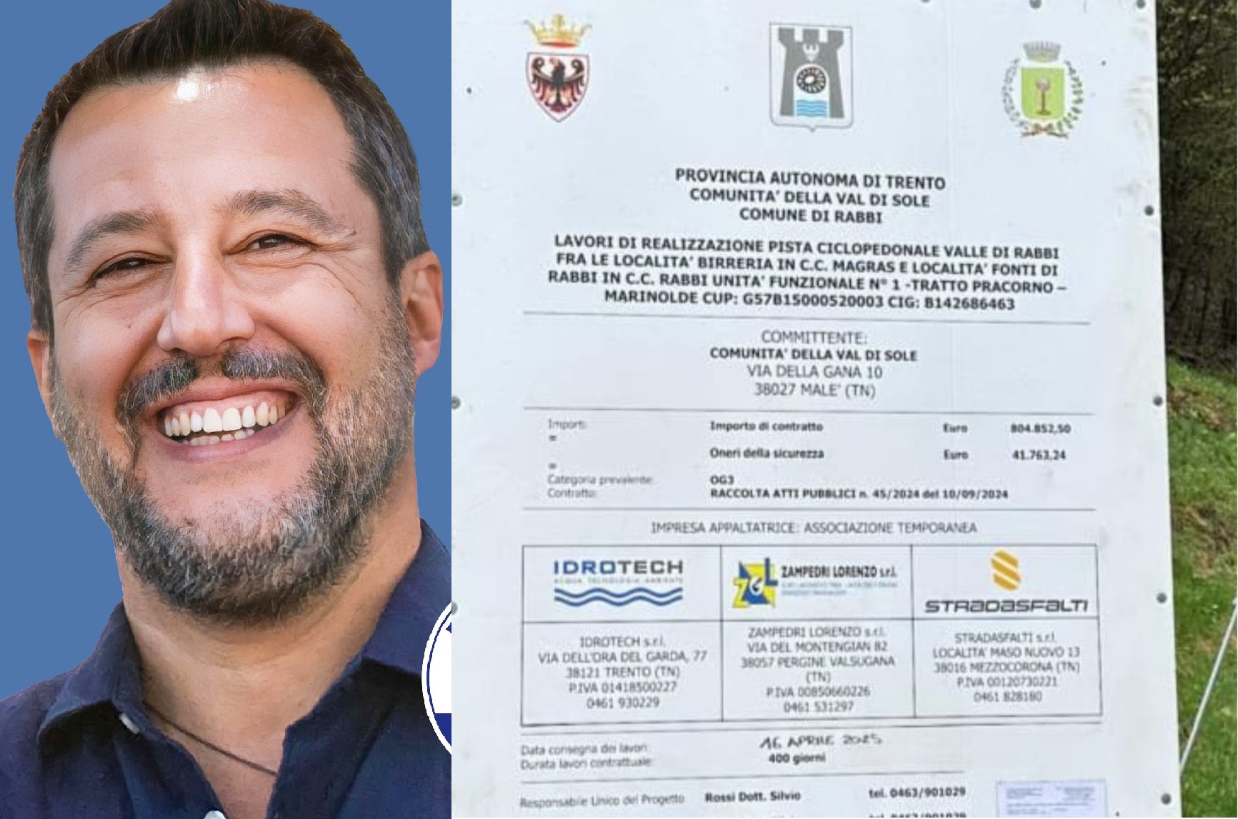 Ciclabile di Rabbi, la consegna del cantiere salta ancora stavolta la 'colpa' è di Salvini